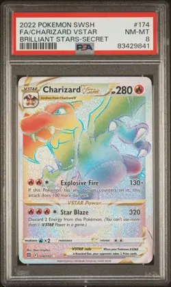 2022 Pokemon SWSH Charizard Vstar Brilliant Stars Secret Rare 174/172 PSA 8 - Image 1