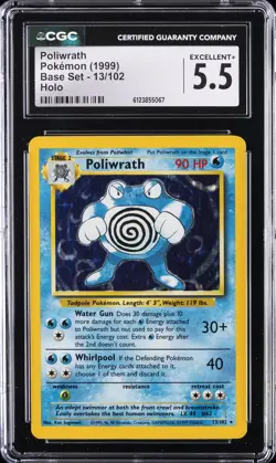 1999 POKEMON BASE SET HOLO #13/102 POLIWRATH CGC 5.5 - Image 1