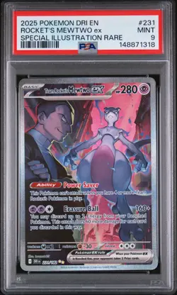 2025 POKEMON DRI EN-DESTINED RIVALS #231 TEAM ROCKET'S MEWTWO EX PSA 9 - Image 1