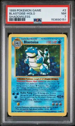 1999 POKEMON BASE SET SHADOWLESS #2 BLASTOISE-HOLO PSA 7 - Image 1