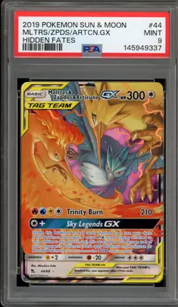 Pokemon Moltres & Zapdos & Articuno GX Hidden Fates Holo Ultra Rare #44 PSA 9 - Image 1