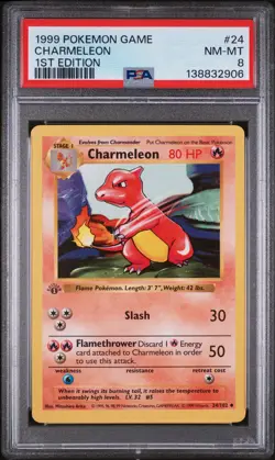 1999 POKEMON BASE SET 1ST EDITION #24 CHARMELEON PSA 8 - Image 1