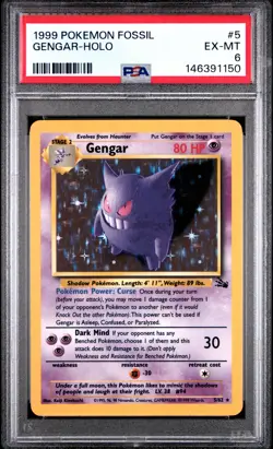1999 POKEMON FOSSIL #5 GENGAR-HOLO PSA 6 - Image 1