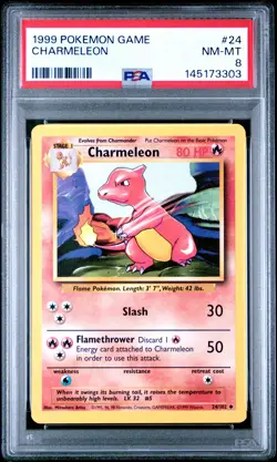 1999 POKEMON BASE SET UNLIMITED #24 CHARMELEON PSA 8 - Image 1