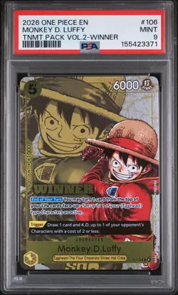 2026 ONE PIECE TOURNAMENT PACK VOL.2 #106 MONKEY D. LUFFY PSA 9 - Image 1