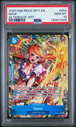 2025 ONE PIECE OP11-A FIST OF DIVINE SPEED ALTERNATE ART #054 NAMI PSA 10 - Image 1
