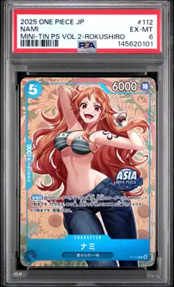 2025 ONE PIECE JAPANESE MINI-TIN PACK SET VOL.2 KOUSHI ROKUSHIRO #112 NAMI PSA 6 - Image 1