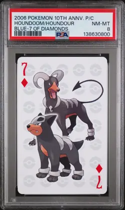 2006 POKEMON CENTER 10TH ANNIV PLAYING CARDS BLUE DECK HOUNDOOM/HOUNDOUR PSA 8 - Image 1