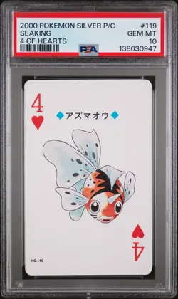 2000 POKEMON SILVER VERSION PLAYING CARDS 4 OF HEARTS #119 SEAKING PSA 10 - Image 1
