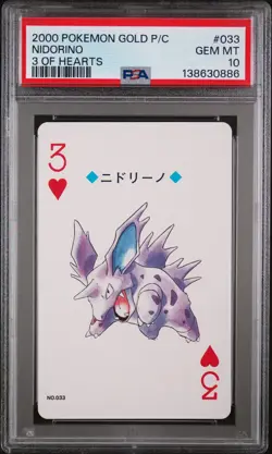 2000 POKEMON GOLD VERSION PLAYING CARDS 3 OF HEARTS #033 NIDORINO PSA 10 - Image 1