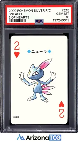 Pokemon 2000 Sneasel 215 2 Of Hearts Silver Playing Card Japanese GEM MT PSA 10 - Image 1