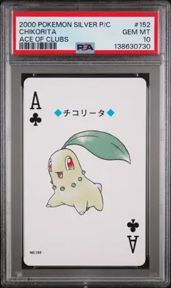 2000 POKEMON SILVER VERSION PLAYING CARDS ACE OF CLUBS #152 CHIKORITA PSA 10 - Image 1
