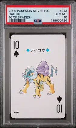 2000 POKEMON SILVER VERSION PLAYING CARDS 10 OF SPADES #243 RAIKOU PSA 10 - Image 1