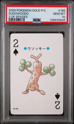 2000 POKEMON GOLD VERSION PLAYING CARDS 2 OF SPADES #185 SUDOWOODO PSA 10 - Image 1