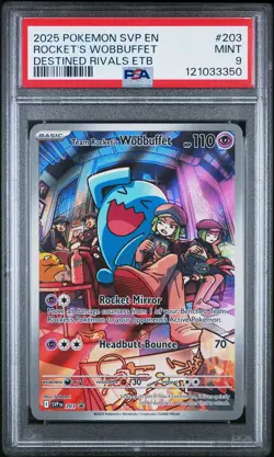 2025 POKEMON SVP EN-SV BLACK STAR PROMO #203 TEAM ROCKET'S WOBBUFFET PSA 9 - Image 1