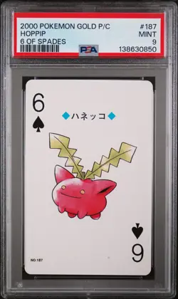 2000 POKEMON GOLD VERSION PLAYING CARDS 6 OF SPADES #187 HOPPIP PSA 9 - Image 1