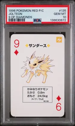 1996 POKEMON RED VERSION PLAYING CARDS 9 OF DIAMONDS #135 JOLTEON PSA 10 - Image 1