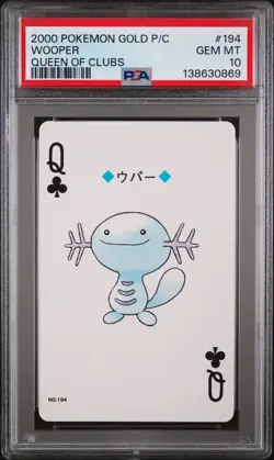 2000 POKEMON GOLD VERSION PLAYING CARDS QUEEN OF CLUBS #194 WOOPER PSA 10 - Image 1