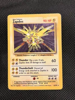 Pokemon Zapdos Base Set Holo Rare 016/102 90 HP Basic English Card - Image 1