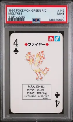 1996 POKEMON GREEN VERSION PLAYING CARDS 4 OF CLUBS #146 MOLTRES PSA 9 - Image 1