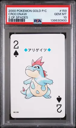 2000 POKEMON GOLD VERSION PLAYING CARDS 2 OF SPADES #159 CROCONAW PSA 10 - Image 1