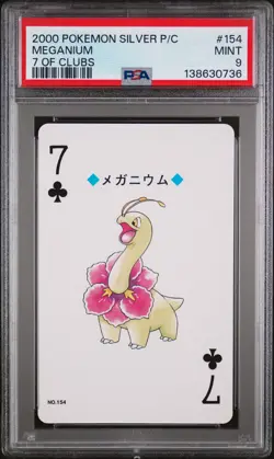 2000 POKEMON SILVER VERSION PLAYING CARDS 7 OF CLUBS #154 MEGANIUM PSA 9 - Image 1