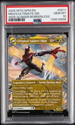 2025 MTG MARVEL'S SPIDER-MAN #0211 MILES MORALES/ULTIMATE SPIDER-MAN PSA 10 - Image 1