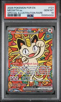 2026 POKEMON PERFECT ORDER SPECIAL ILLUSTRATION RARE #121 MEOWTH EX PSA 10 - Image 1