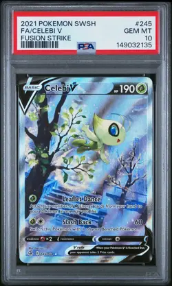 2021 POKEMON SWORD & SHIELD FUSION STRIKE #245 FULL ART/CELEBI V PSA 10 - Image 1