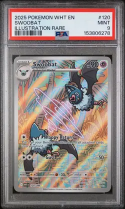 2025 POKEMON WHT EN-WHITE FLARE ILLUSTRATION RARE #120 SWOOBAT PSA 9 - Image 1
