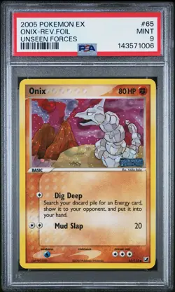 2005 POKEMON EX UNSEEN FORCES #65 ONIX-REVERSE FOIL PSA 9 - Image 1