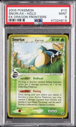 2006 POKEMON EX DRAGON FRONTIERS #10 SNORLAX-HOLO PSA 9 - Image 1