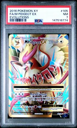 2016 POKEMON XY EVOLUTIONS #105 FULL ART/M PIDGEOT EX PSA 7 - Image 1