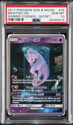 2017 POKEMON SUN & MOON SHINING LEGENDS SECRET #78 MEWTWO GX PSA 10 - Image 1