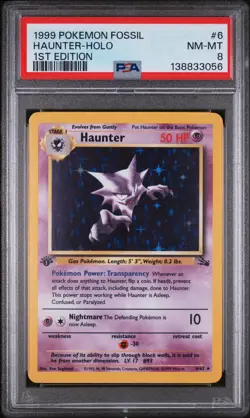 1999 POKEMON FOSSIL 1ST EDITION #6 HAUNTER-HOLO PSA 8 - Image 1