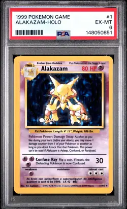 1999 POKEMON BASE SET UNLIMITED #1 ALAKAZAM-HOLO PSA 6 - Image 1