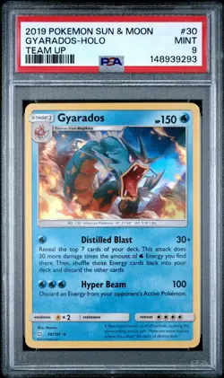 2019 POKEMON SUN & MOON TEAM UP #30 GYARADOS-HOLO PSA 9 - Image 1