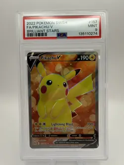 PSA 9 Pikachu V (Full Art) 157/172 Swsh09: Brilliant Stars Pokemon TCG - Image 1