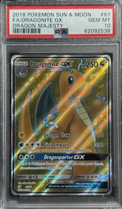 PSA 10 Gem Mint Dragonite GX Full Art FA 67/70 2018 Pokemon Dragon Majesty Holo - Image 1
