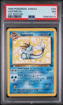1999 POKEMON JUNGLE 1ST EDITION #28 VAPOREON PSA 7 - Image 1