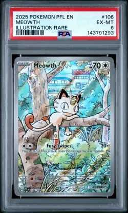 2025 POKEMON PFL EN-PHANTASMAL FLAMES ILLUSTRATION RARE #106 MEOWTH PSA 6 - Image 1