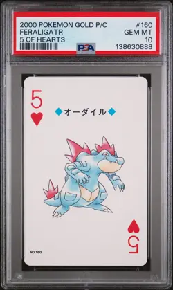 2000 POKEMON GOLD VERSION PLAYING CARDS 5 OF HEARTS #160 FERALIGATR PSA 10 - Image 1