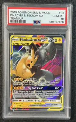 PIKACHU & ZEKROM PSA 10 2019 POKEMON SUN MOON TEAM UP #33/181 HOLO 426 - Image 1