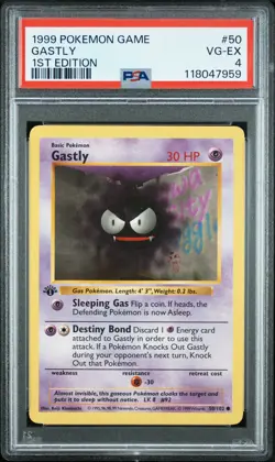 1999 POKEMON BASE SET 1ST EDITION #50 GASTLY PSA 4 - Image 1