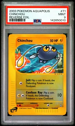 2003 POKEMON AQUAPOLIS #71 CHINCHOU-REVERSE FOIL PSA 9 - Image 1