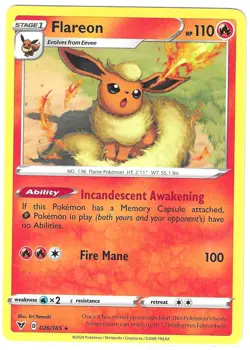 POKEMON VIVID VOLTAGE RARE FLAREON 026/185 NM/MINT PACK FRESH - Image 1