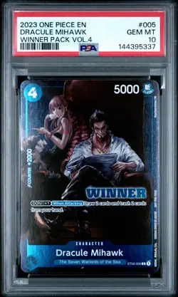 2023 ONE PIECE PROMOS WINNER PACK VOL.4 #005 DRACULE MIHAWK PSA 10 - Image 1