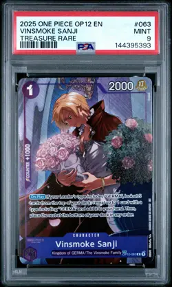 2025 ONE PIECE OP12-LEGACY OF THE MASTER TREASURE RARE #063 VINSMOKE SANJI PSA 9 - Image 1