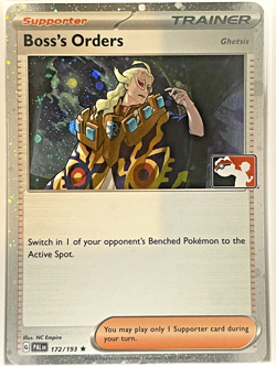 Boss's Orders Ghetsis 172 Play Prize Pack Series 4 Stamped Cosmo Holo Pokemon NM - Image 1