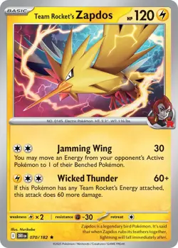 Pokemon TCG Team Rocket's Zapdos 70/182 Destined Rivals Holo NM - Image 1